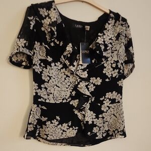 Ralph Lauren Black and Cream Floral Blouse